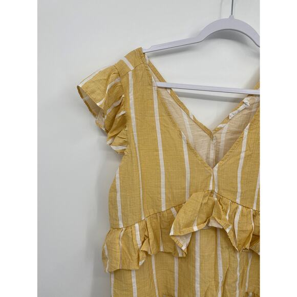 Girl and the Sun Stripe Ruffle V-Neck Yellow Peplum Top Size Small - Picture 2 of 8